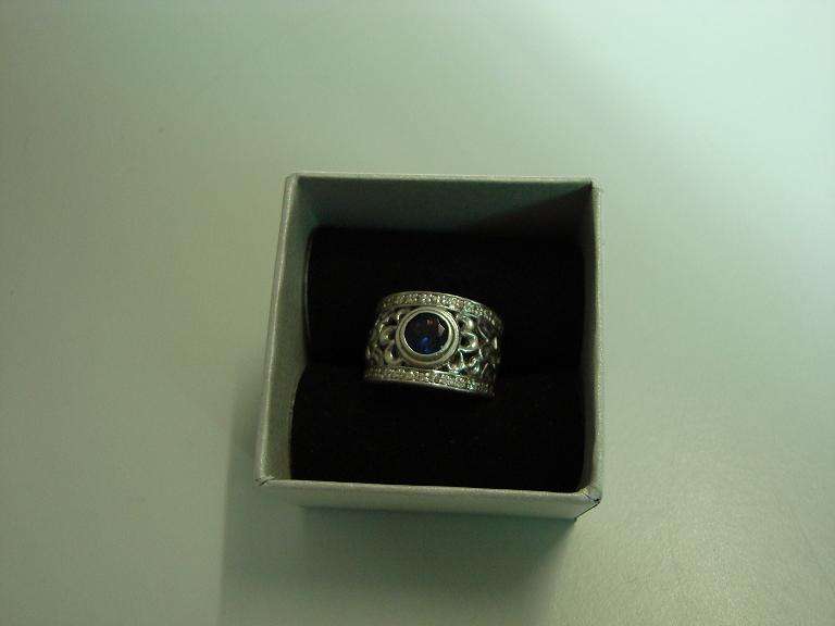 Broad Simulated Sapphire Sterling Silver Ring