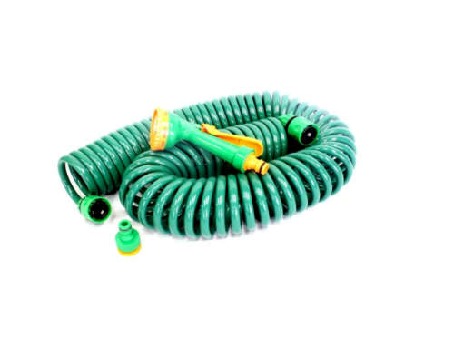 15m Coiled Garden Hose & Attachement Kit
