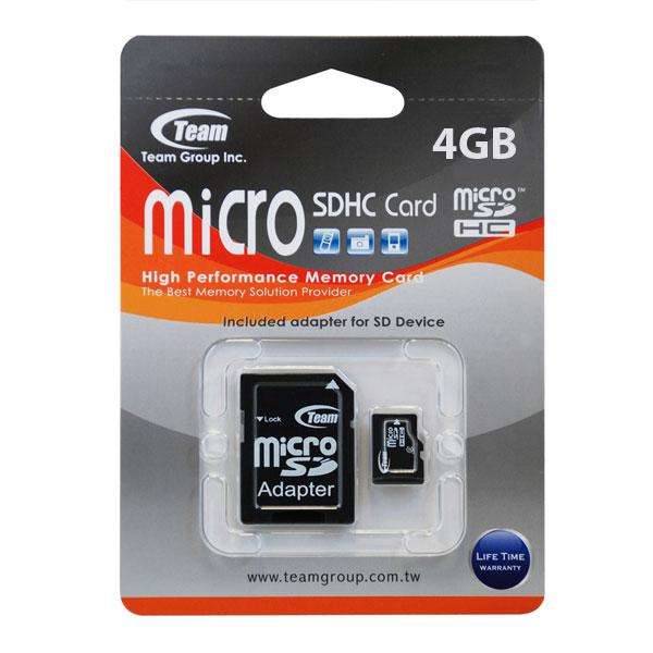 *GENIUNE* TEAM 4GB MICRO SDHC MEMORY CARD WITH SD ADAPTER **LIFETIME WARRANTY**