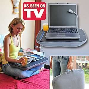 **Portable Laptop Desk with Built-In Cushion, LED Light and Cup Holder**