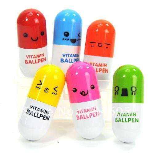 # 1 BID PER LOT OF 8 PENS! #  Vitamin Ballpoint Pen Gift (Lot of 8 asst. colours)