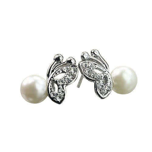 Pearl Silver Butterfly Pendant Necklace and Earrings Set