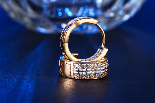 18K Gold Plated CZ diamond Hoop Earrings Engagement jewellery for women