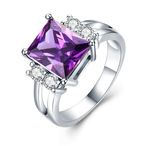New Square Design Fashion Amethyst Ring White Gold Filled jewellery for Women size6;7;8 US