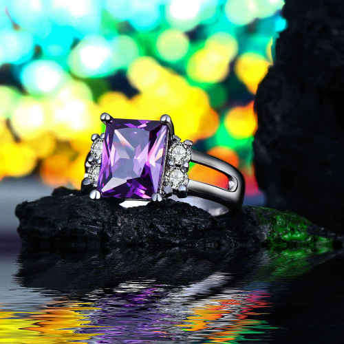 New Square Design Fashion Amethyst Ring White Gold Filled jewellery for Women size6;7;8 US