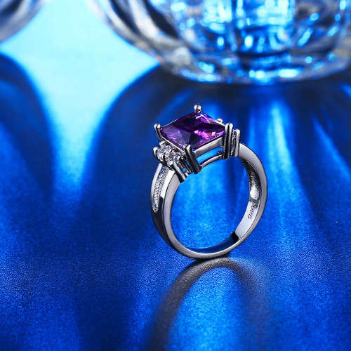 New Square Design Fashion Amethyst Ring White Gold Filled jewellery for Women size6;7;8 US