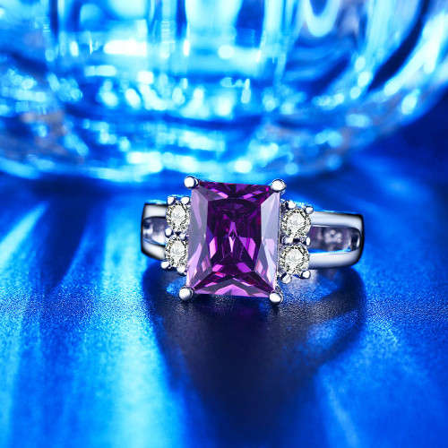 New Square Design Fashion Amethyst Ring White Gold Filled jewellery for Women size6;7;8 US