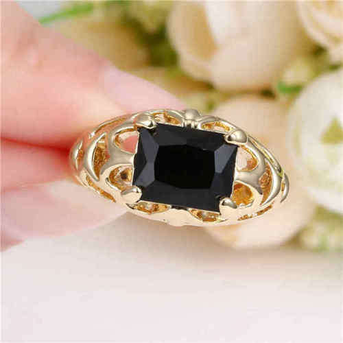Black Sapphire Ring 10KT Yellow Gold Filled Size 6