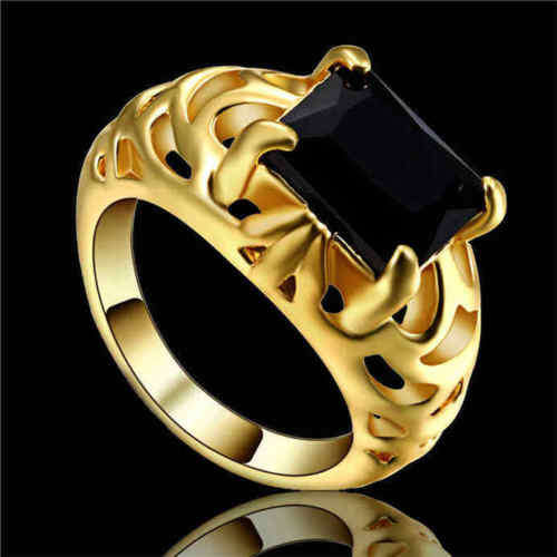 Black Sapphire Ring 10KT Yellow Gold Filled Size 6