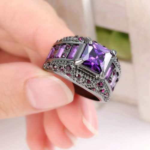 5.90/ct Purple Amethyst Ring Size 8US 10KT Black Gold Filled