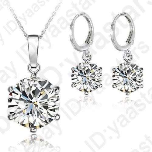 Cubic Zirconia CZ Crystal necklace earring set only silver