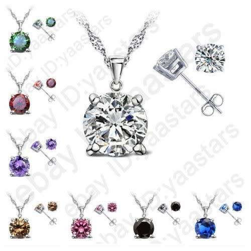 Cubic Zirconia CZ Crystal necklace earring set only silver