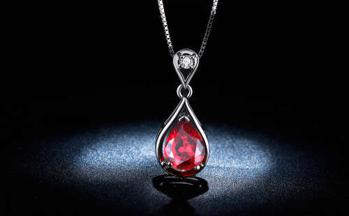 S925 Stamped Necklace With Simulated Ruby Pendant