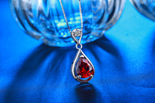 S925 Stamped Necklace With Simulated Ruby Pendant