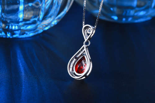 S925 Stamped Necklace With Simulated Ruby Pendant