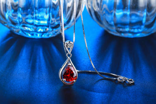S925 Stamped Necklace With Simulated Ruby Pendant