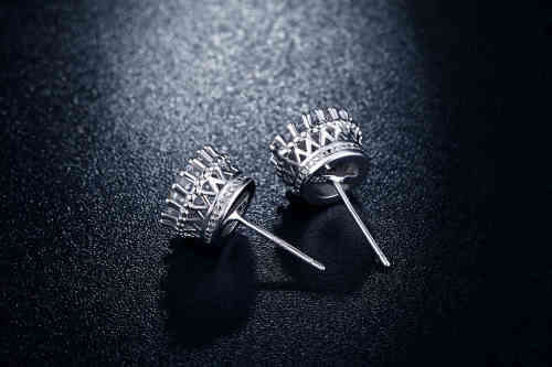 Crown Stud Earrings Fashion white gold filled