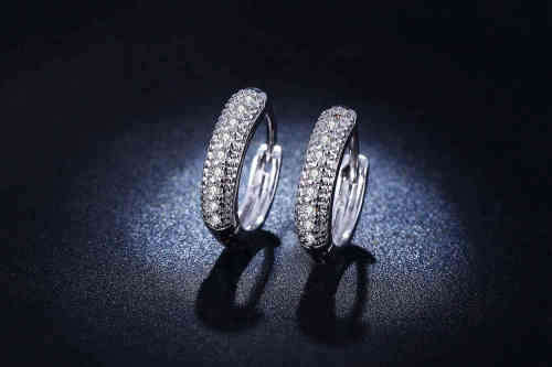 White Gold Plated Hoop Earrings With Simulated Diamonds