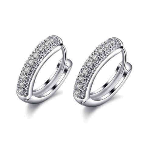 White Gold Plated Hoop Earrings With Simulated Diamonds