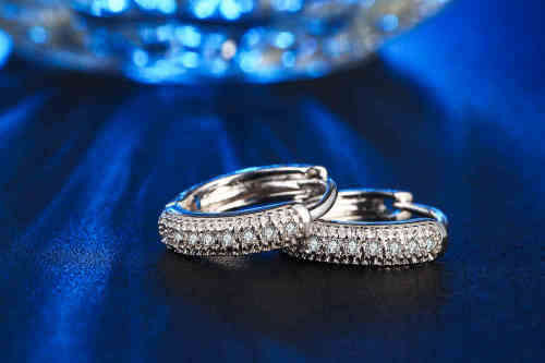 White Gold Plated Hoop Earrings With Simulated Diamonds
