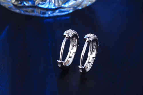 White Gold Plated Hoop Earrings With Simulated Diamonds