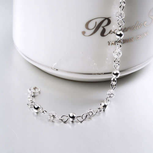 925 Sterling Silver Crystal Ball Chain Bangle Cuff Bracelet
