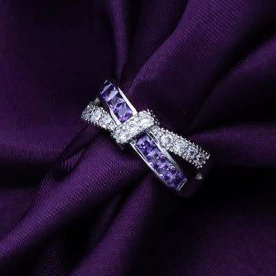 Purple Amethyst Criss Cross White Gold Filled Ring Size 8