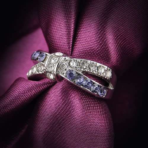 Purple Amethyst Criss Cross White Gold Filled Ring Size 8