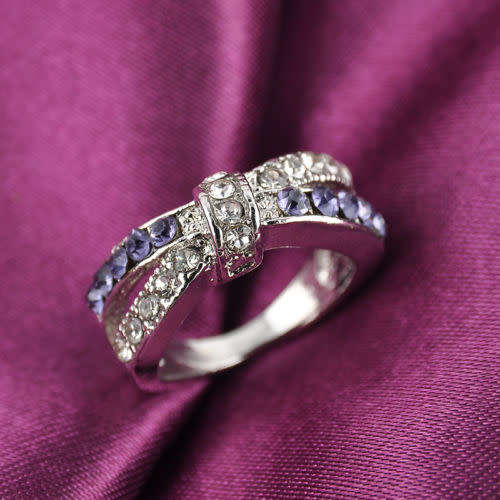 Purple Amethyst Criss Cross White Gold Filled Ring Size 8