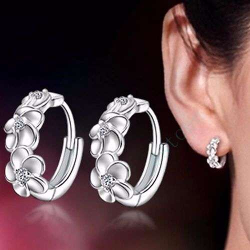 Alluring Silver Plated Crystal Rhinestone Flower Elegant Earrings (April Birthstone)