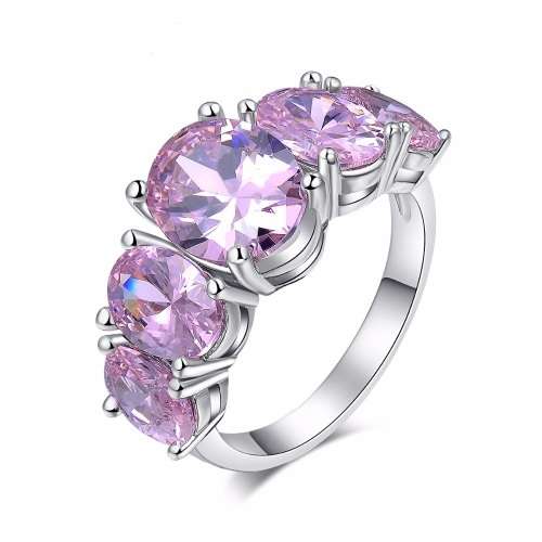 White Gold Filled Ring With Pink Simulated Sapphire Size 6 US