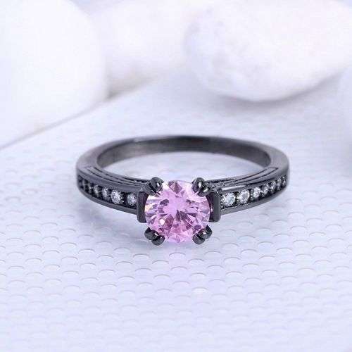 14KT Black Gold Filled Ring With Pink Amethyst Stone Size 8 US