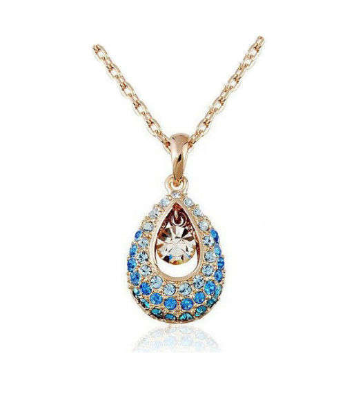 EXCUISITE!!  Yellow Gold Filled Necklace With Blue Pendant