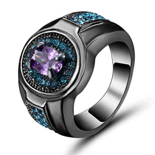 Amazing 18kt Black Gold Filled Ring With  Blue and Purple Amethyst  Size 7 US