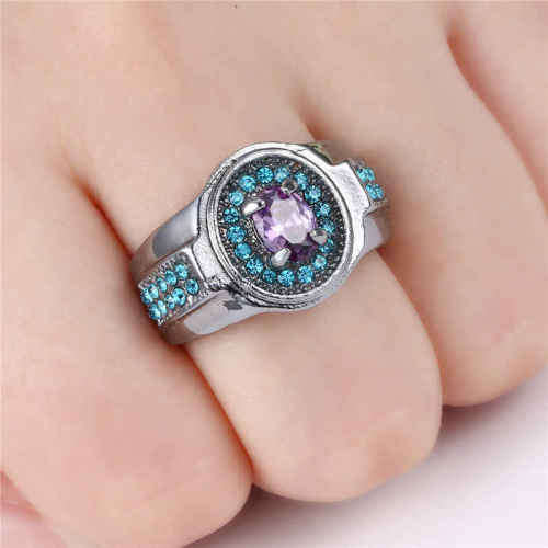 Amazing 18kt Black Gold Filled Ring With  Blue and Purple Amethyst  Size 7 US