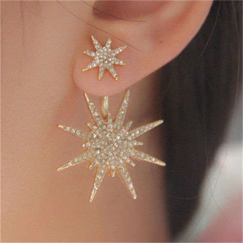 Captivating Crystal Rhinestone Dangle Gold Star Earrings