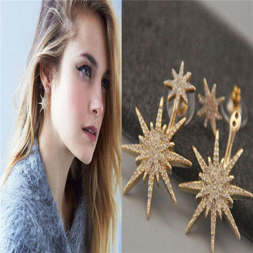 Captivating Crystal Rhinestone Dangle Gold Star Earrings