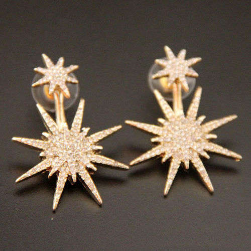 Captivating Crystal Rhinestone Dangle Gold Star Earrings
