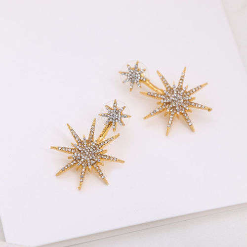 Captivating Crystal Rhinestone Dangle Gold Star Earrings