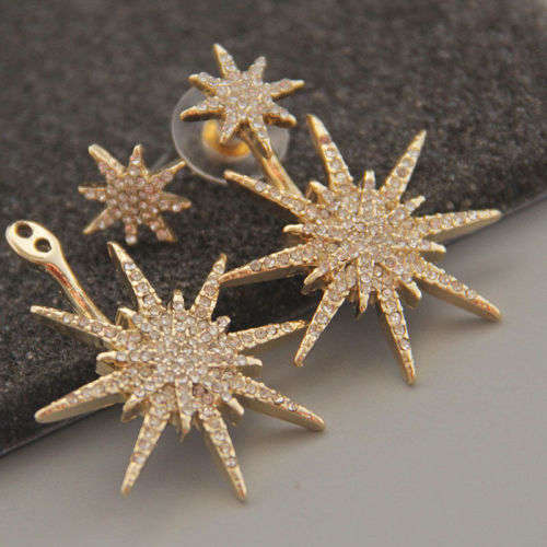 Captivating Crystal Rhinestone Dangle Gold Star Earrings
