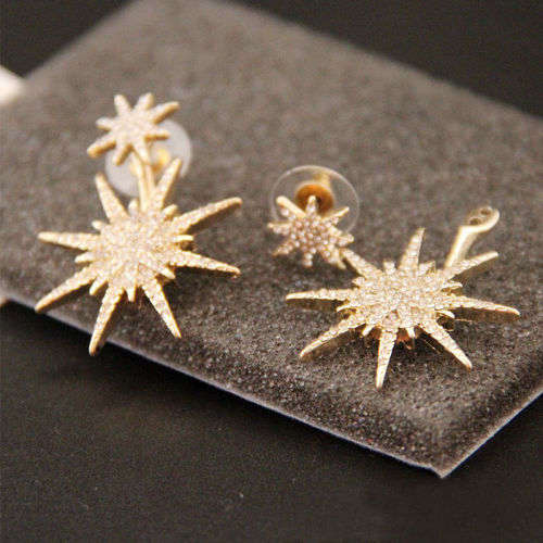 Captivating Crystal Rhinestone Dangle Gold Star Earrings
