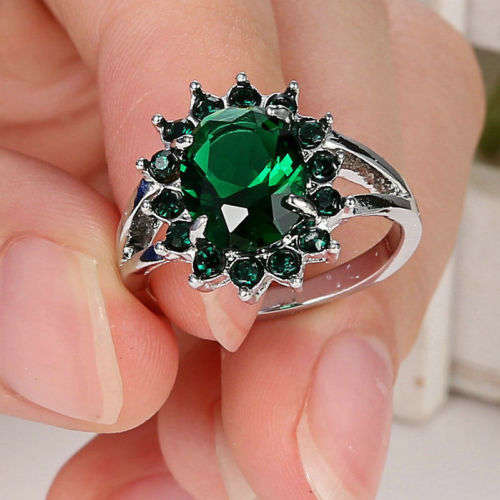 Sublime 10Kt White Gold Filled Emerald Ring Size 6 US (May Birthstone)