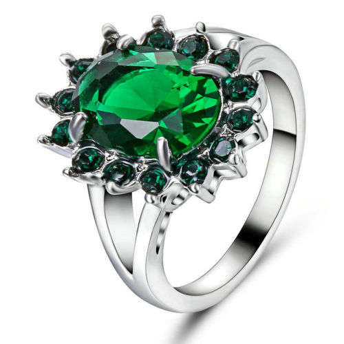 Sublime 10Kt White Gold Filled Emerald Ring Size 6 US (May Birthstone)