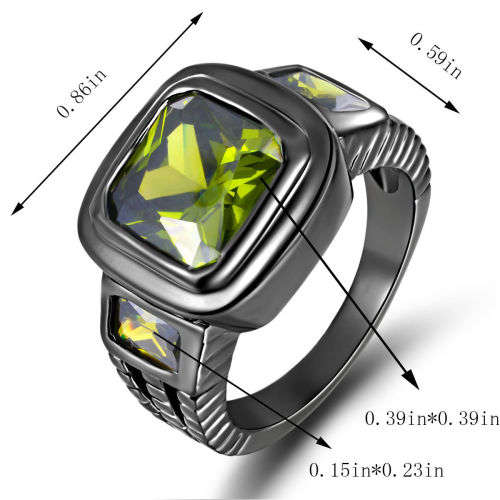 Magnificent Mens Olive Peridot 18K Black Gold Filled Ring Size10