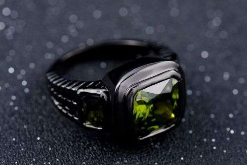 Magnificent Mens Olive Peridot 18K Black Gold Filled Ring Size10