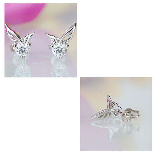 Excuisite Crystal Angel Wings Silver Womens Earrings