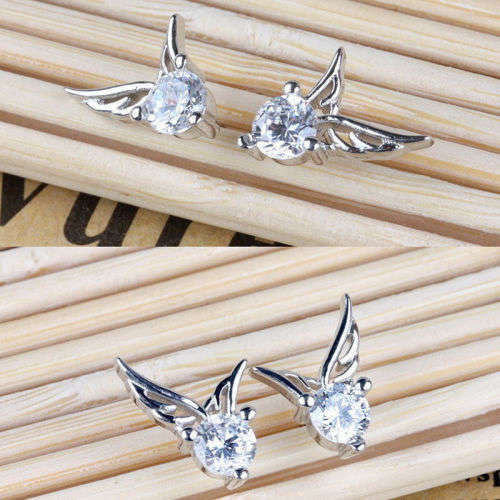 Excuisite Crystal Angel Wings Silver Womens Earrings