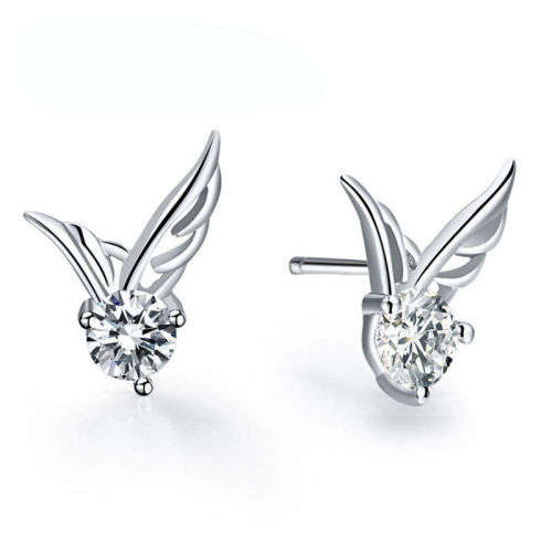 Excuisite Crystal Angel Wings Silver Womens Earrings