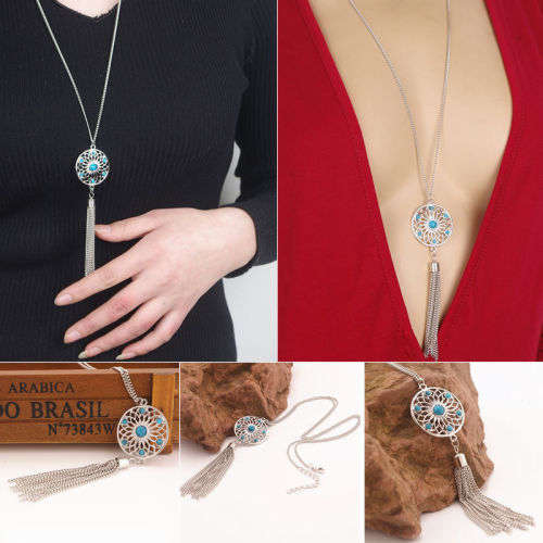 Foxy Retro Silver Turquoise Necklace