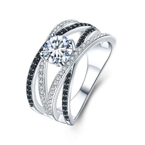 Sterling Silver Black Awn Ring With 1ct Simulated Diamonds